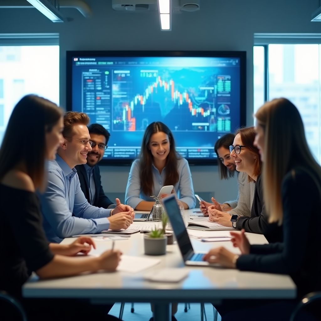 Equipo de FinanzasHoy colaborando en una oficina moderna.