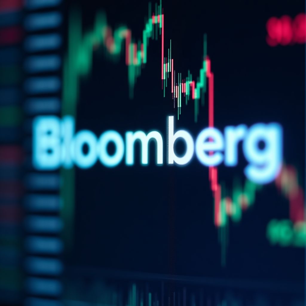 Logo del medio Bloomberg en una pantalla de terminal.
