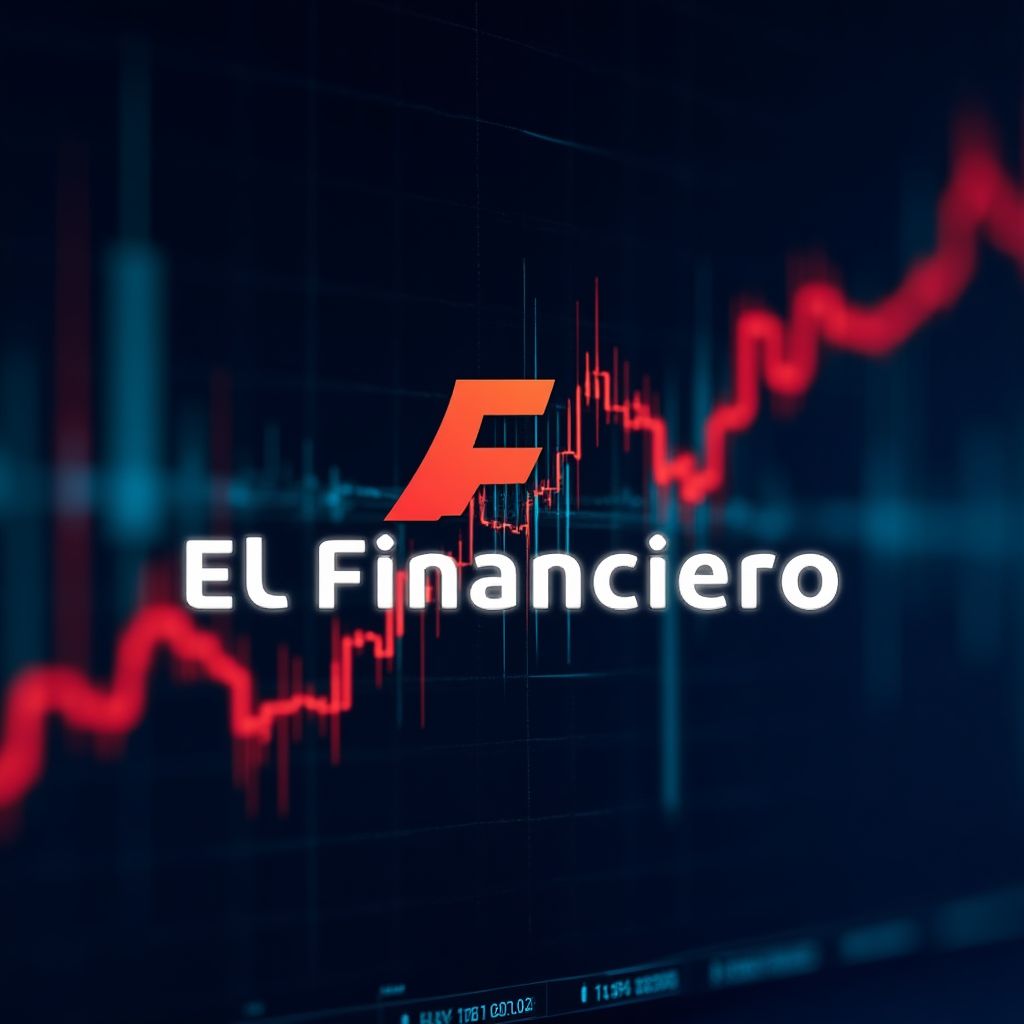 Logo del medio El Financiero sobre un gráfico de acciones.