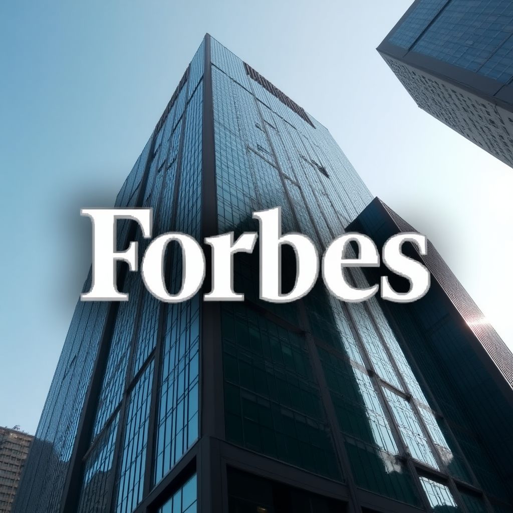 Logo del medio Forbes sobre un fondo de oficina.